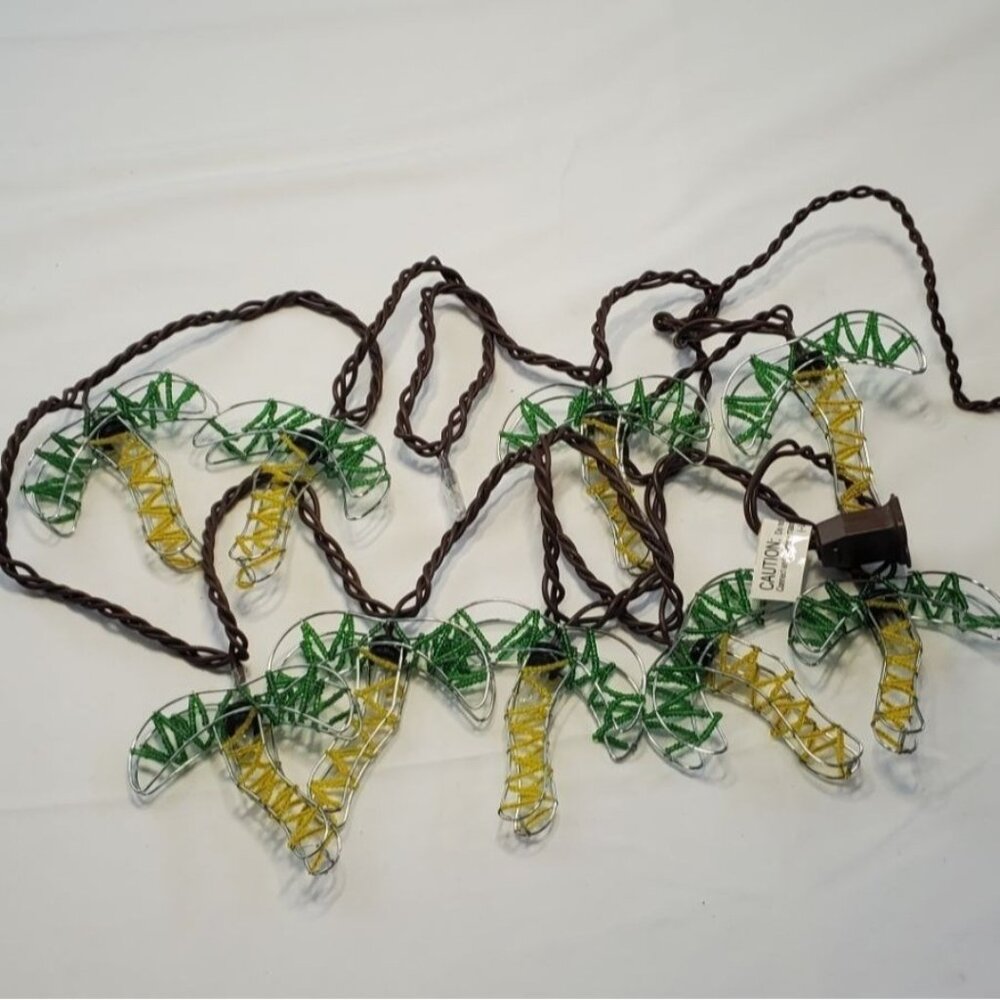 Vintage Beaded Palm Tree String Lights Indoor Outdoor Green Yellow